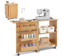 VEVOR Tavolo da Cucito Pieghevole, Tavolo Multiuso per Macchina da Cucire Design Compatto a Rotelle Piano Vassoio Portaoggetti, Pioli in Legno Ante Magnetiche, Mobiletto per Macchina da Cucire