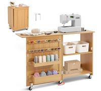 VEVOR Tavolo da Cucito Pieghevole, Tavolo Multiuso per Macchina da Cucire Design Compatto a Rotelle Piano Vassoio Portaoggetti, Pioli in Legno Ante Magnetiche, Mobiletto per Macchina da Cucire