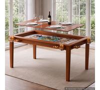 VEVOR Tavolo da Gioco 2 in 1 e Tavolo da Pranzo 1,6x1x0,76m per 6 Giocatori, Piano Rimovibile, Tappetino da Gioco in Pelle, 6 Portabicchieri, Vassoi Scorrevoli e Struttura in Legno con Portata 200 kg