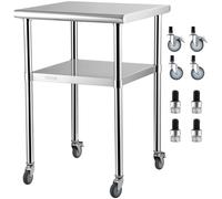VEVOR Tavolo da Lavoro Cucina Acciaio Inox Banco Lavoro 61x61x91,4cm con ruote