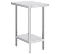 VEVOR Tavolo da Lavoro in Acciaio Inossidabile 610 x 457 x 864 mm, con 4 Ruote, 3 Livelli di Altezza Regolabili, Tavolo Resistente per Preparazione Alimenti Ristoranti Cucina Commerciale, Argento