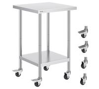 VEVOR Tavolo Lavoro Acciaio Inossidabile 4 Rotelle 61x61 cm Ristoranti Tavolo