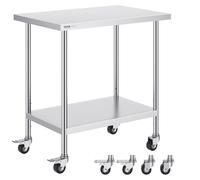 VEVOR Tavolo da Lavoro in Acciaio Inossidabile 610 x 914 mm con 4 Ruote Argento