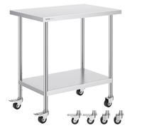VEVOR Tavolo da Lavoro in Acciaio Inossidabile 610 x 914 mm con 4 Ruote Argento
