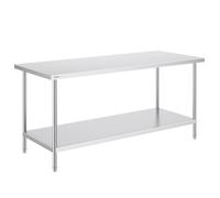 VEVOR Tavolo da Lavoro in Acciaio Inossidabile 762 x 1829 x 864 mm, con 4 Ruote, 3 Livelli di Altezza Regolabili, Tavolo Resistente per Preparazione Alimenti Ristoranti Cucina Commerciale, Argento