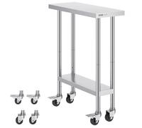 VEVOR Tavolo da Lavoro in Acciaio Inossidabile 762 x 305 x 954 mm, con 4 Ruote, 3 Livelli di Altezza Regolabili, Tavolo Resistente per Preparazione Alimenti Ristoranti Cucina Commerciale, Argento
