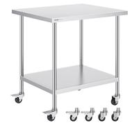 VEVOR Tavolo da Lavoro in Acciaio Inossidabile 762 x 457 x 954,6 mm Tavolo da Lavoro per Preparazione Alimenti Resistente con 4 Ruote, 3 Livelli di Altezza Regolabili, per Ristoranti Cucina, Argento
