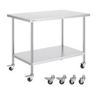 VEVOR Tavolo da Lavoro in Acciaio Inossidabile con 4 Ruote, Tavolo di Preparazione 3 Livelli di Altezza Regolabili, Tavolo da Lavoro Resistente per Cucine Commerciali e Ristoranti, Argento