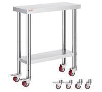 VEVOR Tavolo da Lavoro in Acciaio Inossidabile per cucina commerciale, 76 x 30 x 86 cm, con 4 Ruote, Tavolo da Lavoro argento per Preparazione Alimenti Pesante
