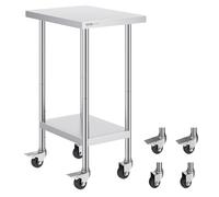 VEVOR Tavolo da Lavoro in Acciaio Inox 24 x 18 x 38 Pollici, con 4 Ruote, 3 Livelli di Altezza Regolabili, Tavolo da Lavoro per Preparazione Alimenti Pesante, per Cucina Commerciale, Ristorante