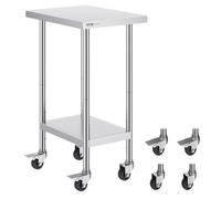 VEVOR Tavolo da Lavoro in Acciaio Inox 24 x 18 x 38 Pollici, con 4 Ruote, 3 Livelli di Altezza Regolabili, Tavolo da Lavoro per Preparazione Alimenti Pesante, per Cucina Commerciale, Ristorante