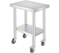 Mophorn Tavolo da Lavoro in Acciaio Inox Piano di Lavoro per Cucina 61x45x86cm Piano di Lavoro Professionale a 4 Ruote per La Preparazione di Alimenti