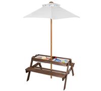 VEVOR Tavolo da Picnic con Ombrellone da 890 x 800 x 510 mm Tavolo e Panca in Legno per Esterni con 2 Vassoi, Mobili da Pranzo per Patio per 4 Persone per Giardino, Cortile e Veranda, Noce