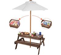 VEVOR Tavolo da Picnic con Ombrellone da 890 x 800 x 510 mm Tavolo e Panca in Legno per Esterni con 2 Vassoi, Mobili da Pranzo per Patio per 4 Persone per Giardino, Cortile e Veranda, Noce