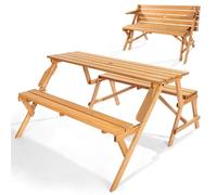VEVOR Tavolo da Picnic Trasformabile Intercambiabile, Set Tavolo e Panca in Legno per Esterni, Panca Pieghevole Portatile con Foro per Ombrellone, Mobili da Pranzo per Patio per Giardino, Marrone