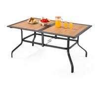 VEVOR Tavolo da Pranzo per Esterni, Tavolo da Bistrot da Giardino Rettangolare con Doghe in Acciaio Effetto Legno da 150 cm, con Foro per Ombrellone da 38 mm, Mobili da Esterno per Prato, Giardino
