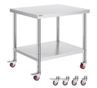 VEVOR Tavolo di Lavoro per Cucina Commerciale in Acciaio Inox Ripiano Doppio con Ruote 90 x 76 x 82 cm, Piano di Lavoro per Cucina Uso Commerciale in Acciaio Inox Capacità Carico Totale160kg 2 Piani