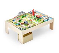 VEVOR Tavolo Ferroviario con Treni Binari Giocattolo, 120 Pezzi Multicolore in Legno, Set di Trenini in Legno con Contenitore Pieghevole per Giocare, Disegnare, Set Giocattoli Creativi per Bambini
