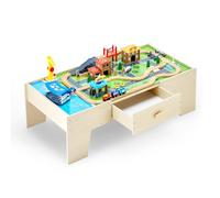 VEVOR Tavolo Ferroviario con Treni Binari Giocattolo, 62 Pezzi Multicolore in Legno, Set di Trenini in Legno con Ampio Cassetto Portaoggetti per Giocare, Disegnare, Set Giocattoli Creativi per Bambini