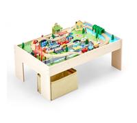 VEVOR Tavolo Ferroviario con Treni Binari Giocattolo, 84 Pezzi Multicolore in Legno, Set di Trenini in Legno con Contenitore Pieghevole per Giocare, Disegnare, Set di Giocattoli Creativi per Bambini