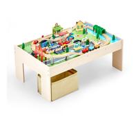VEVOR Tavolo Ferroviario con Treni Binari Giocattolo, 84 Pezzi Multicolore in Legno, Set di Trenini in Legno con Contenitore Pieghevole per Giocare, Disegnare, Set di Giocattoli Creativi per Bambini