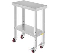 VEVOR Tavolo in Acciaio Inox da Lavoro 61x30cm con Ruote da Cucina Commerciale