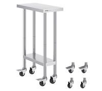 VEVOR Tavolo Lavoro Acciaio Inossidabile 4 Rotelle 61 x 35 cm Ristoranti Tavolo