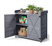 VEVOR Tavolo Lavoro da Giardino per Piante in Legno, Mobiletto Portaoggetti per Esterni con Piano in Legno da 98 x 48 cm, con Ampio Spazio di Archiviazione per Patio, Cortile, Grigio, Stile Mobiletto