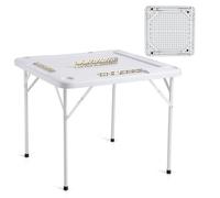 VEVOR Tavolo Mahjong, Tavolo da Gioco Pieghevole Quadrato per 4 Giocatori con 4 portabicchieri, Tavolo da Gioco Domino Portatile con 1 Set di Domino per Puzzle di Poker Mahjong, 900 x 900 mm, Bianco