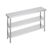 VEVOR Tavolo per La Preparazione degli Alimenti in Acciaio Inossidabile, Tavolo da Lavoro da Cucina Commerciale 356 x 1524 x 864 mm 2 Ripiani Inferiori Regolabili, per Barbecue, Cucina, Casa, Garage