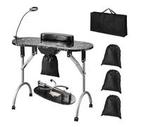 VEVOR Tavolo manicure portatile, scrivania mobile per unghie e 4 ruote, 3 sacchetti per la polvere, lampada a LED pieghevole, postazione di lavoro per nail art in MDF per spa salone bellezza