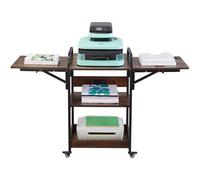 VEVOR Tavolo per Pressa di Calore con Stazione Ricarica, Supporto Mobile per Pressa di Calore a 3 Livelli, Supporto per Stampante Pieghevole con Ruote, Banco Lavoro in Metallo Rotolante, Marrone