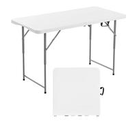 VEVOR Tavolo Pieghevole a Metà, Tavolo in Plastica Resistente Portatile e Rettangolare da 1220x600 mm, con Altezza Regolabile e Maniglia Integrata, per Feste, Cene, Picnic, Campeggio, Bianco