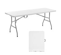 VEVOR Tavolo Pieghevole a Metà, Tavolo in Plastica Resistente Portatile e Rettangolare da 1800x700x730 mm, per Interni ed Esterni con Maniglia Integrata, per Feste, Cene, Picnic, Bianco