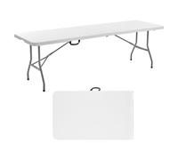 VEVOR Tavolo Pieghevole a Metà, Tavolo in Plastica Resistente Portatile e Rettangolare da 2440x750x740 mm, per Interni ed Esterni con Maniglia Integrata, per Feste, Cene, Picnic, Bianco