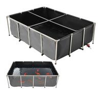 VEVOR Tela Peschiera Fuori Terra 1781,3 L, con Pannello di Visualizzazione Trasparente, Rettangolare Pesci Rossi con Telaio in Acciaio Inox, Valvola di Scarico, per Allevamento Carpa, Nero