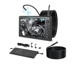 VEVOR Telecamera Endoscopica a Tripla Lente con Doppio Cavo, Endoscopio Industriale con Sonda da 8 mm, Schermo IPS HD da 7'', Zoom 8x, Cavo Impermeabile IP67, per Ispezione Automobilistica e Idraulica