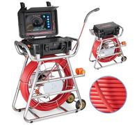 VEVOR Telecamera Idraulica per Fognatura 100 m Telecamera per Scarichi Autolivellante, Schermo Tattile 256,54 mm Trasmettitore 512 Hz Contatore di Distanza, Cavo Snake semirigido IP67 e Luci-12 LED