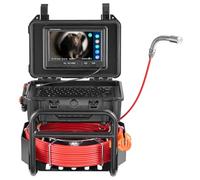 VEVOR Telecamera per Fognatura 50 m Telecamera per Scarichi Autolivellante con Trasmettitore 512 Hz Contatore di Distanza, Schermo 228,6 mm Telecamera Idraulica HD 1080P a Serpente con Luci-12 LED