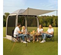 VEVOR Tenda da Campeggio Trasparente con Finestra 1825 x 1825 x 2200 mm per 4-6 Persone con Tendalino Esteso, con Borsa per il Trasporto, Lati in Rete, per Patio e Attività all'Aperto, Beige