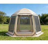 VEVOR Tenda da Campeggio Trasparente con Finestra 3030 x 2650 x 2300 mm per 4-8 Persone con Tendalino Esteso, con Borsa per il Trasporto, Lati in Rete, per Patio e Attività all'Aperto, Beige
