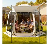 VEVOR Tenda da Campeggio Trasparente con Finestra 3030 x 2650 x 2300 mm per 4-8 Persone con Tendalino Esteso, con Borsa per il Trasporto, Lati in Rete, per Patio e Attività all'Aperto, Beige