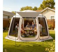 VEVOR Tenda da Campeggio Trasparente con Finestra 3660 x 3380 x 2300 mm per 10-12 Persone con Tendalino Esteso, con Borsa per il Trasporto, Lati in Rete, per Patio e Attività all'Aperto, Beige