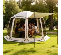 VEVOR Tenda da Campeggio Trasparente con Finestra 3660 x 3380 x 2300 mm per 10-12 Persone con Tendalino Esteso, con Borsa per il Trasporto, Lati in Rete, per Patio e Attività all'Aperto, Beige