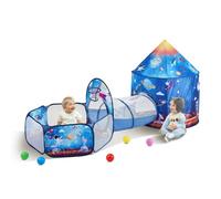VEVOR Tenda da Gioco per Bambini 3 in 1 con Tunnel Neonati Bambini, Interni/Esterni con Borsa per il Trasporto e Cinghie Regali di Compleanno, Tema Razzo di Colore Blu Reale