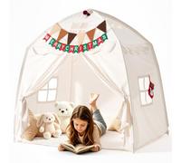 VEVOR Tenda da Gioco per Bambini con Struttura in Fibra di Vetro Beige | Tappetino Imbottito, per Interni e Esterni, Angolo Lettura, con Luci a Stelle Borsa Trasporto Bandierina Finestra Traspirante