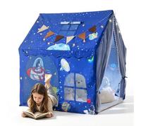 VEVOR Tenda da Gioco per Bambini con Struttura in PVC e Tappetino Imbottito, Blu, per Interni ed Esterni, Angolo Lettura, con Luci Forma di Stelle, Borsa Trasporto, Bandierina e Finestra Traspirante