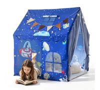 VEVOR Tenda da Gioco per Bambini con Struttura in PVC e Tappetino Imbottito | Blu, per Interni ed Esterni, Angolo Lettura, con Luci Forma di Stelle, Borsa Trasporto, Bandierina e Finestra Traspirante
