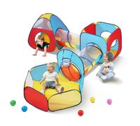 VEVOR Tenda da Gioco per Bambini con Tunnel, Casetta da Gioco Pop Up per Interni/Esterni con Borsa per il Trasporto e Cinghie Regali di Compleanno, Rosso/Giallo/Blu