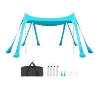 VEVOR Tenda da Sole Portatile da Spiaggia Parasole Portatile da Spiaggia Protezione Solare UPF 50+ Capienza ca. 4-7 Persone, Parasole con Pali di Supporto Sacchi di Sabbia per Viaggio Campeggio, Verde